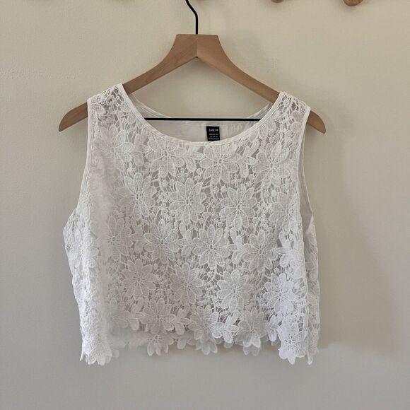 SHEIN VCAY Solid Guipure White Lace Blouse - XL - Picture 5 of 14